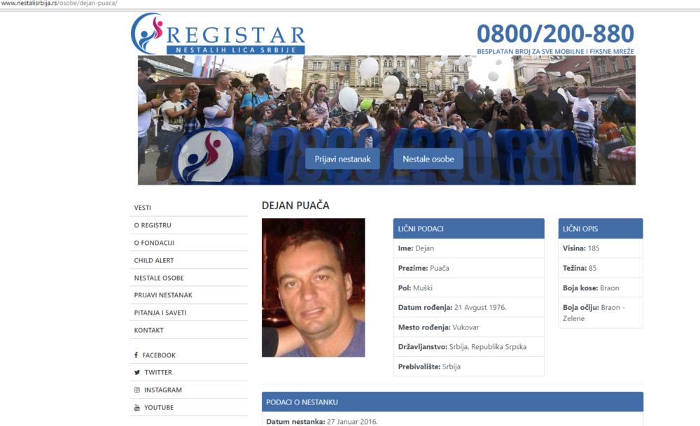 Dejan je nestao u januaru 2016. godine  
