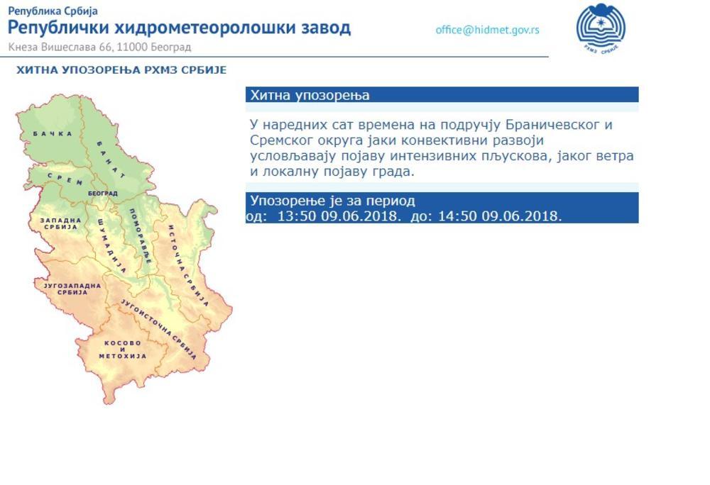 Hitna upozorenja RHMZ Srbije  