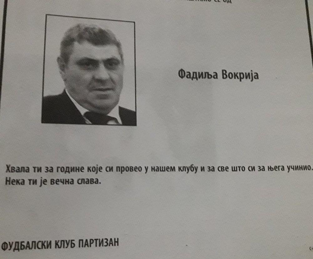 Partizan se čituljom oprostio od svog bivšeg igrača Fadilja Vokrija  