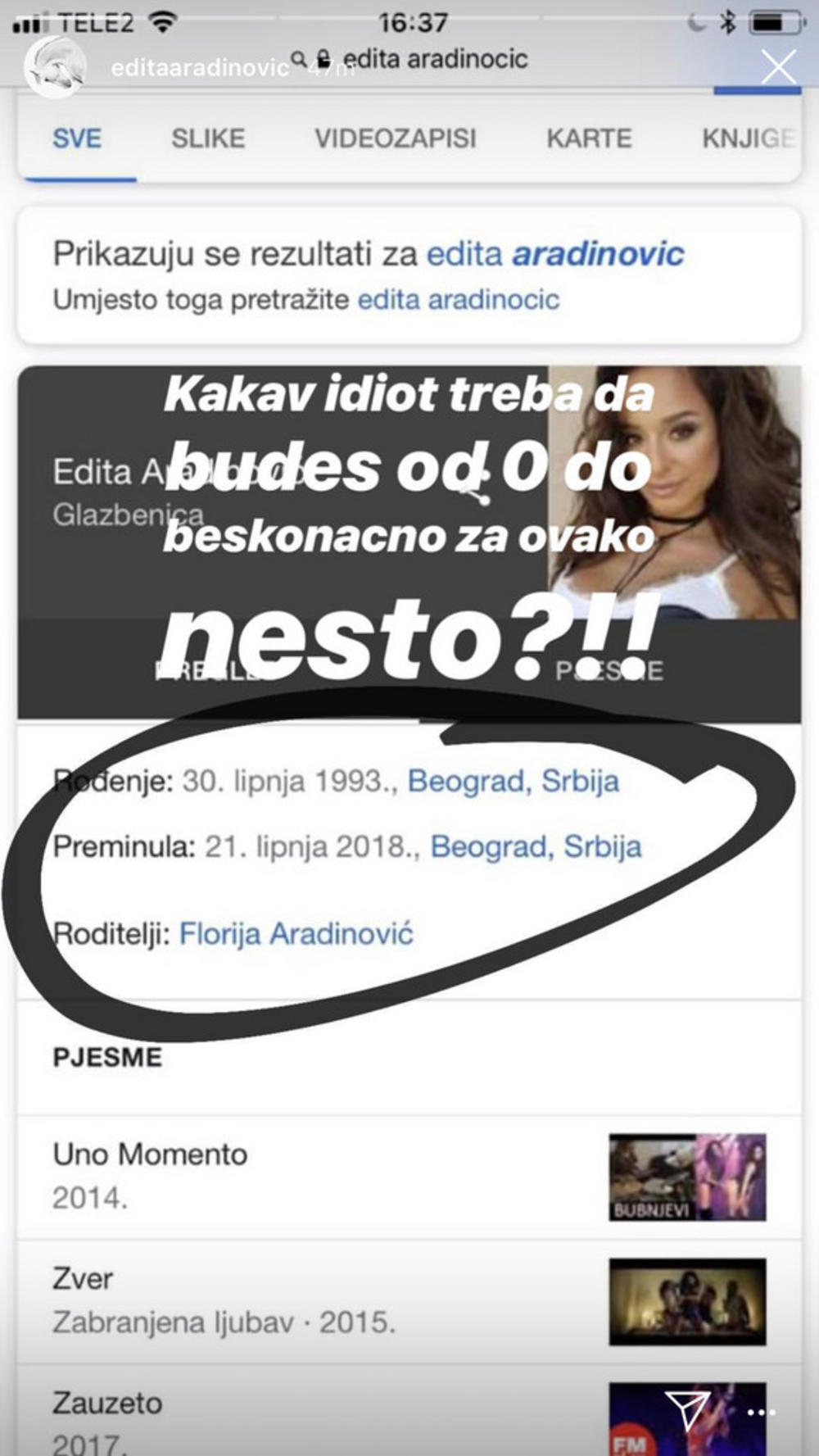Na jednoj internet stranici stoji da je Edita preminula  