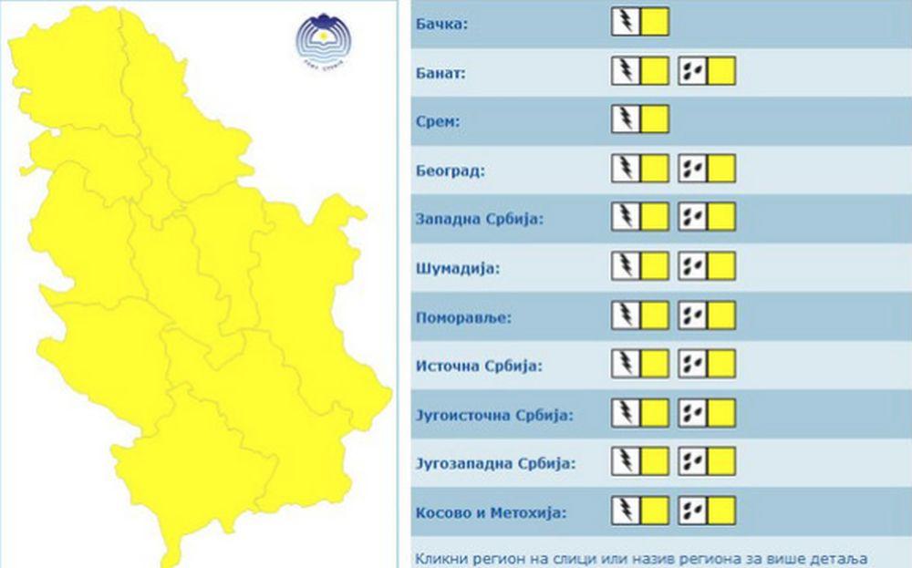Žuti meteoalarm u Srbiji  