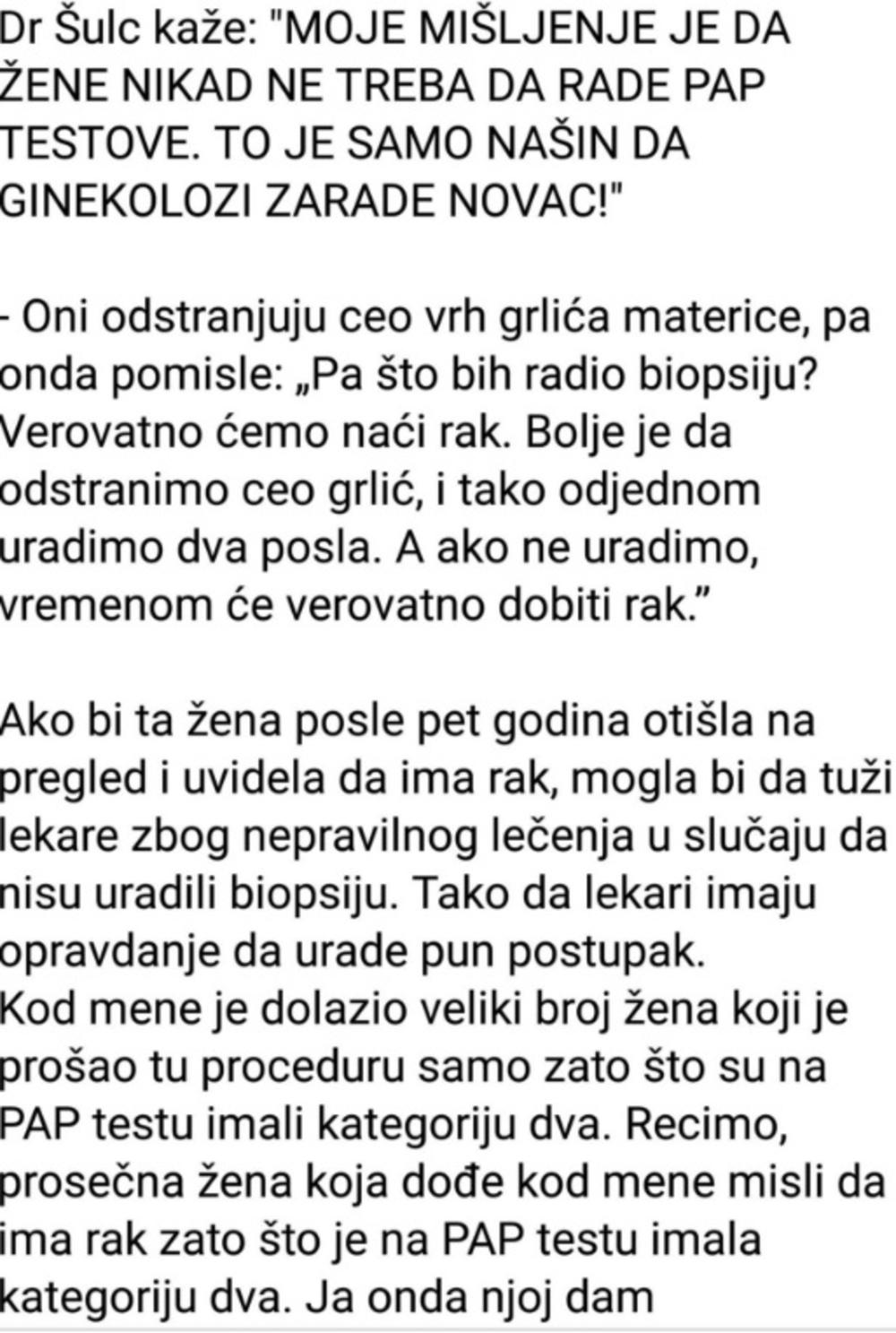 Dr Šulc o papa testu      