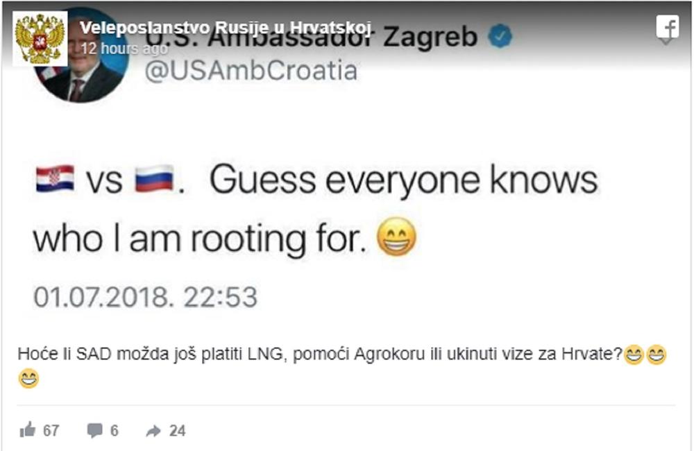 Poruka ruske ambasade u Hrvatskoj  