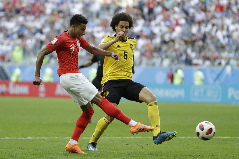 Džesi Lingard (levo) u dresu Engleske protiv Belgije na Svetskom prvenstvu 2018. godine u Rusiji
