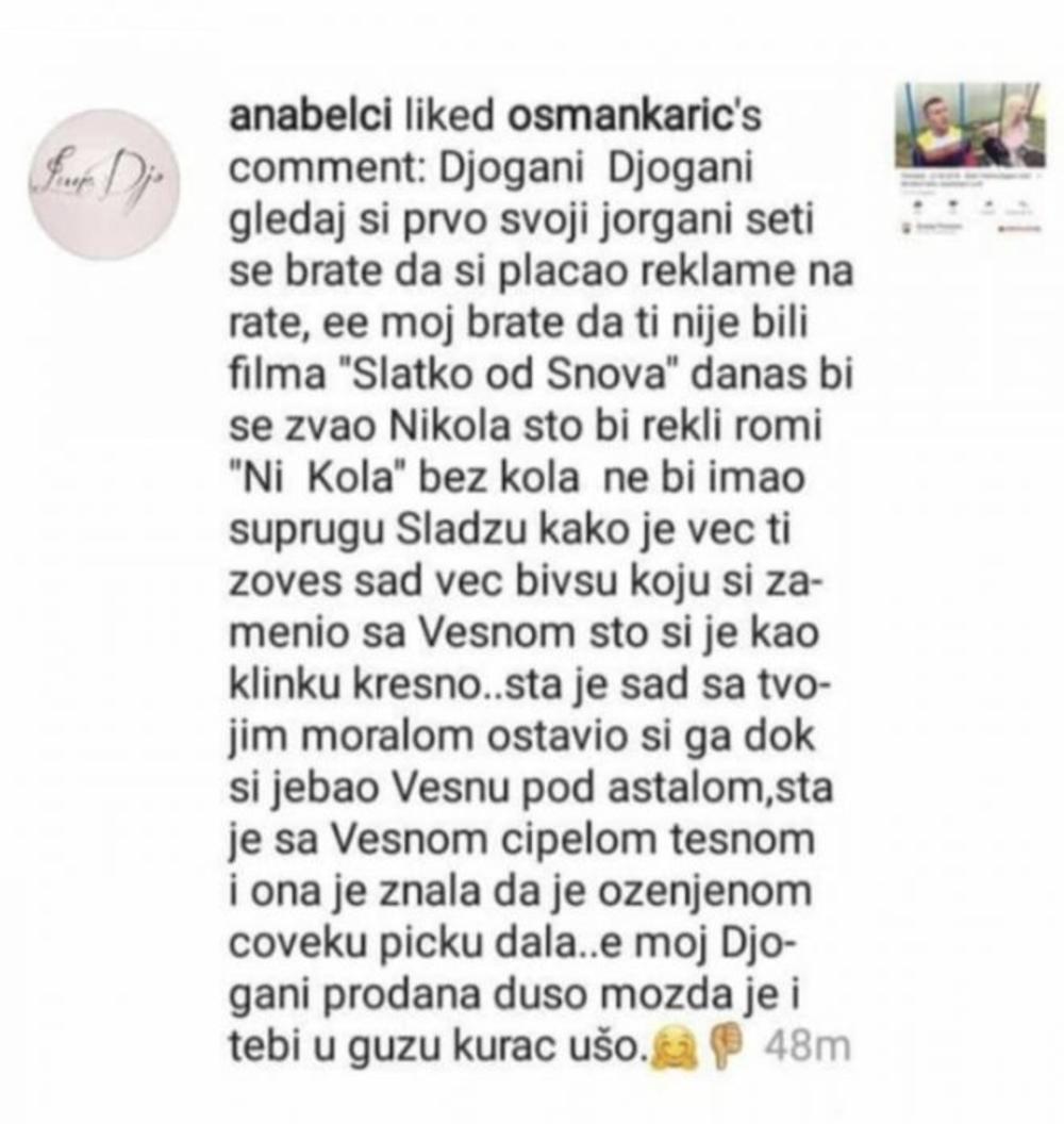 Ovim je Anabela jasno dala do znanja šta misli