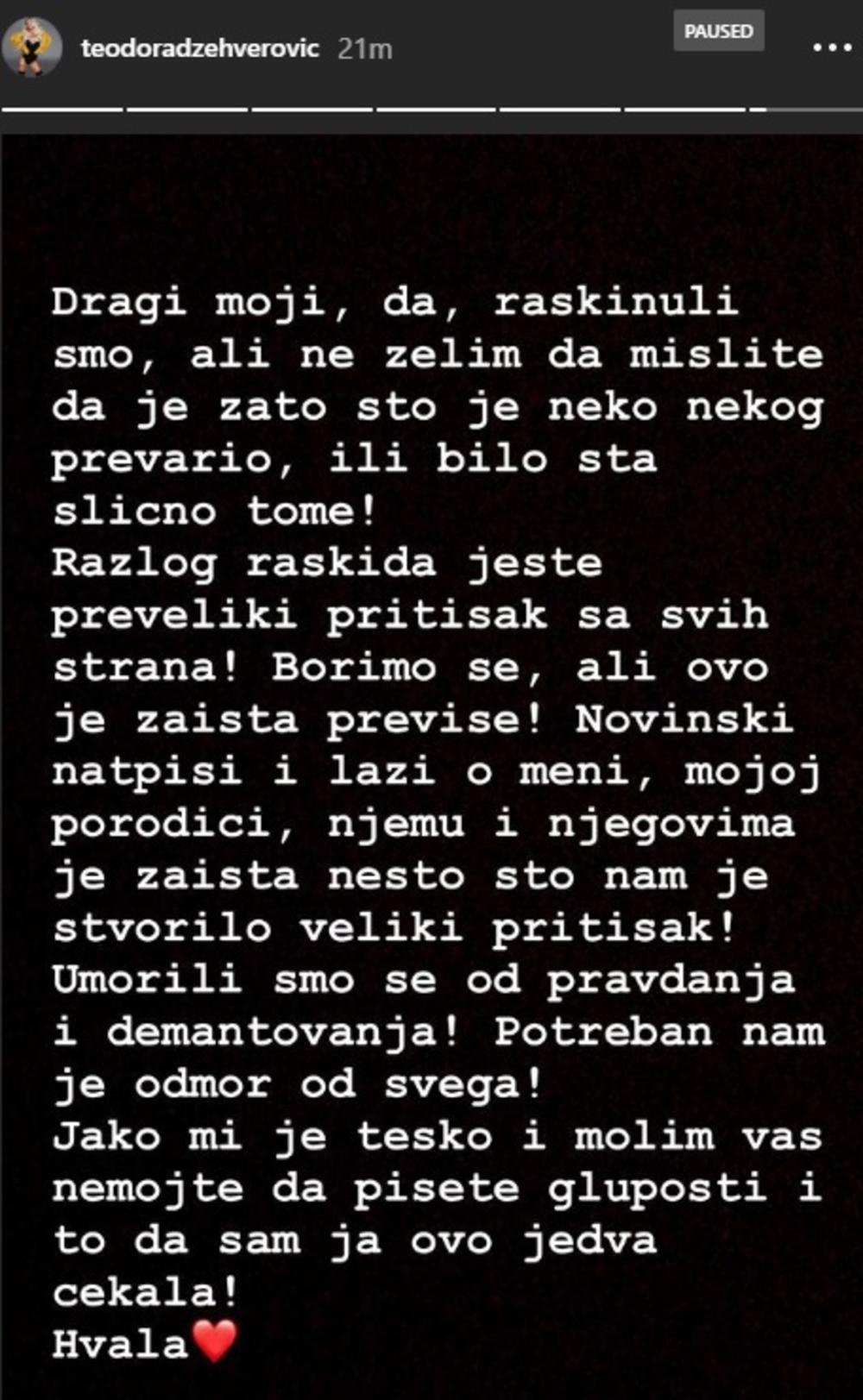 Toeodrina objava u vezi s raskidom  