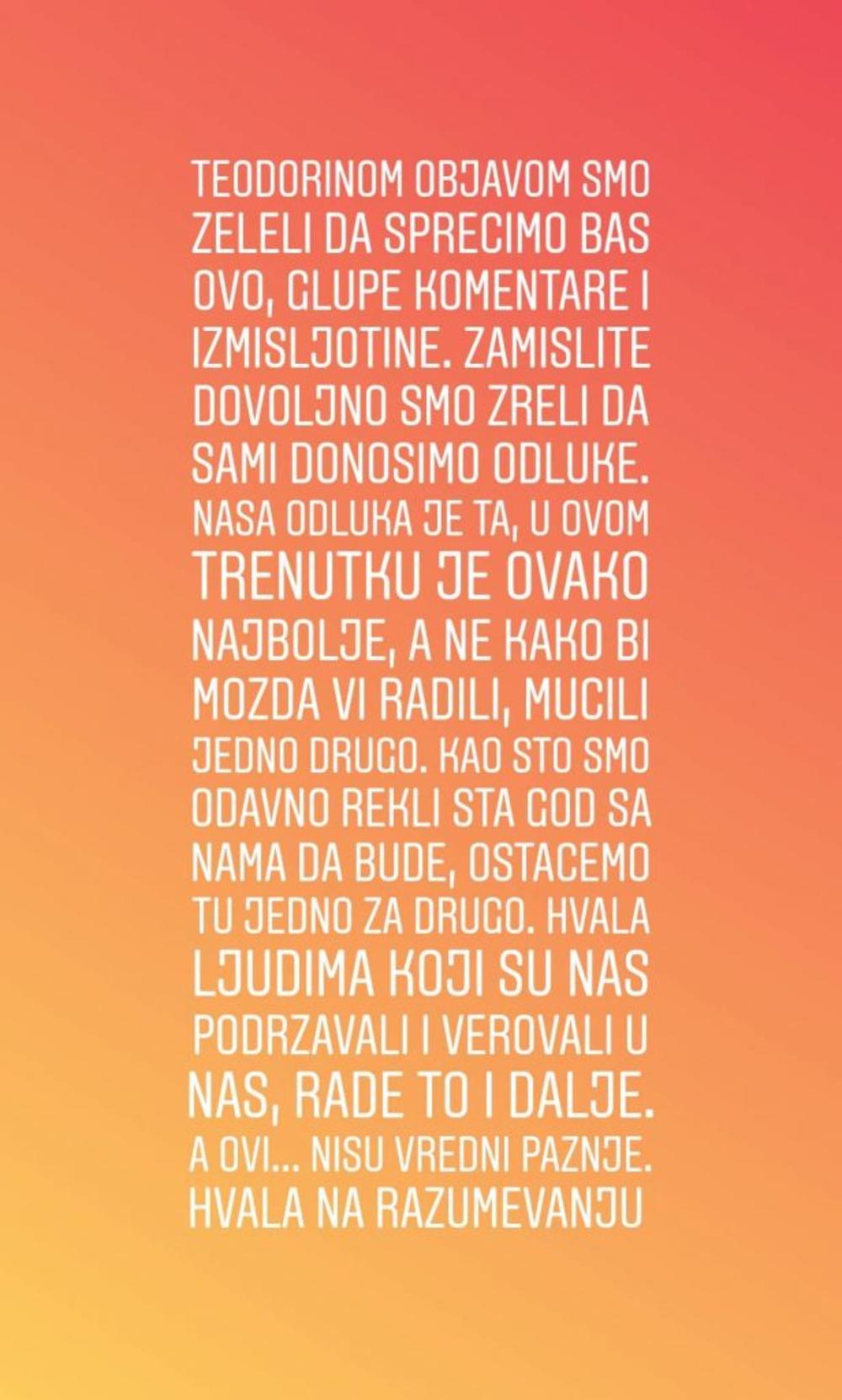 Anđelova objava u vezi s raskidom  