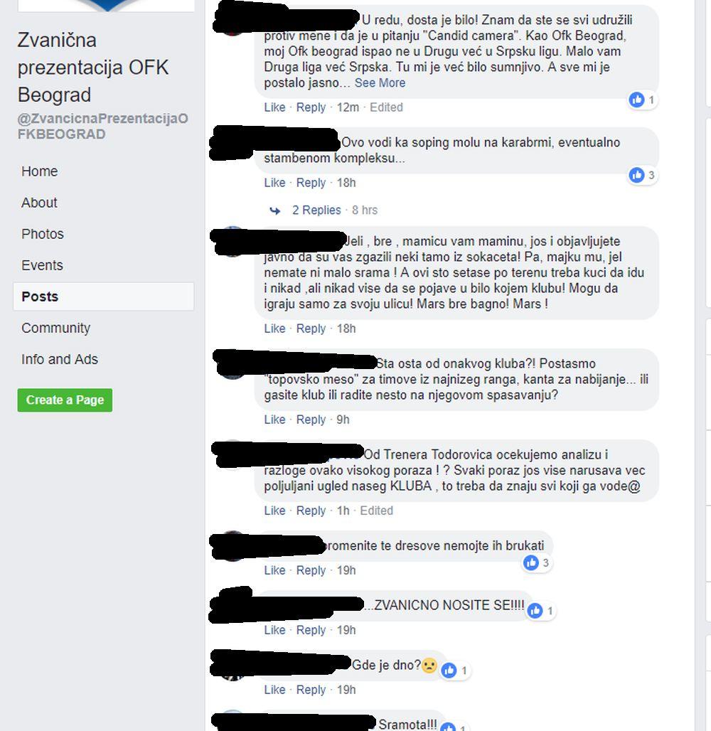 Komentari navijača OFK Beograda su gnevni i ogorčeni  