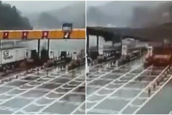 DEO NAPLATNE RAMPE SE OBRUŠIO NA KAMION: Užasna scena na autoputu! (VIDEO)