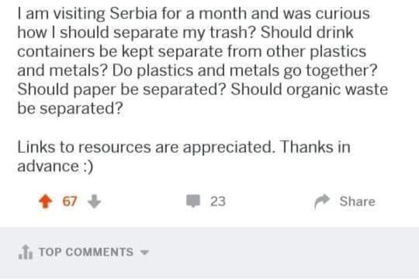 PITAO JE KAKO DA ODVAJA SMEĆE U SRBIJI, a onda je dobio odgovor koji će pamtiti do kraja života!