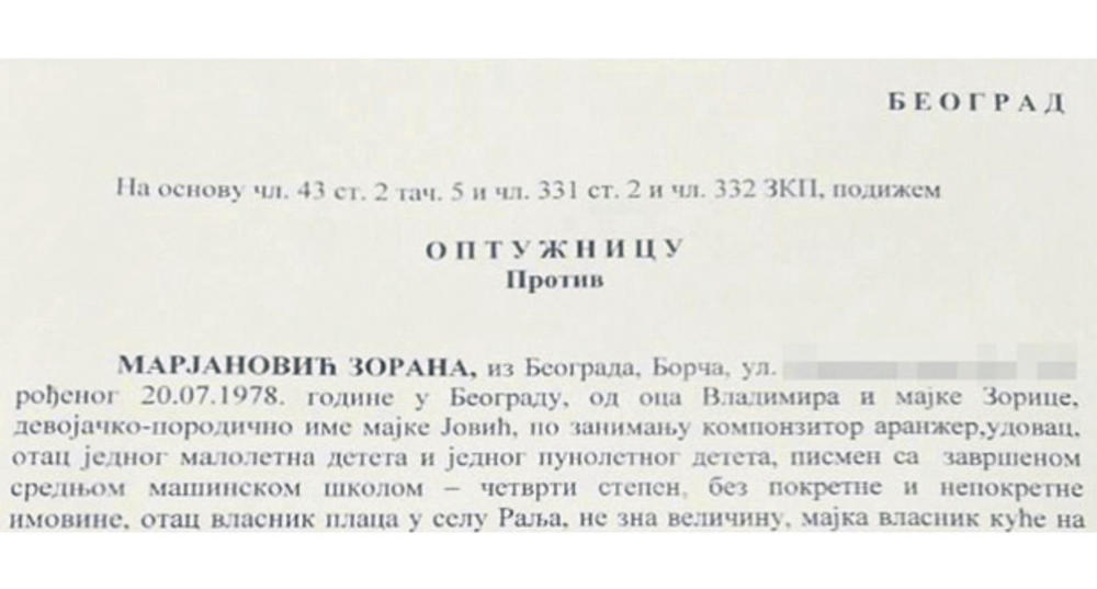 Optužnica protiv Zorana Marjanovića  