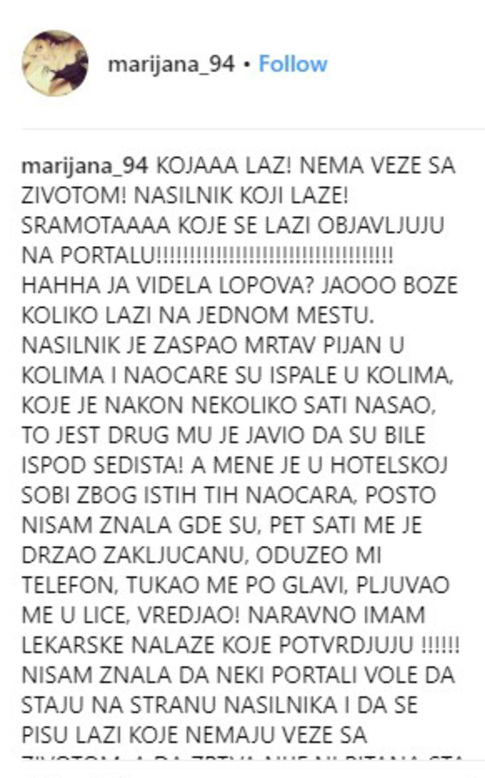 Marijanin iskaz na instagramu