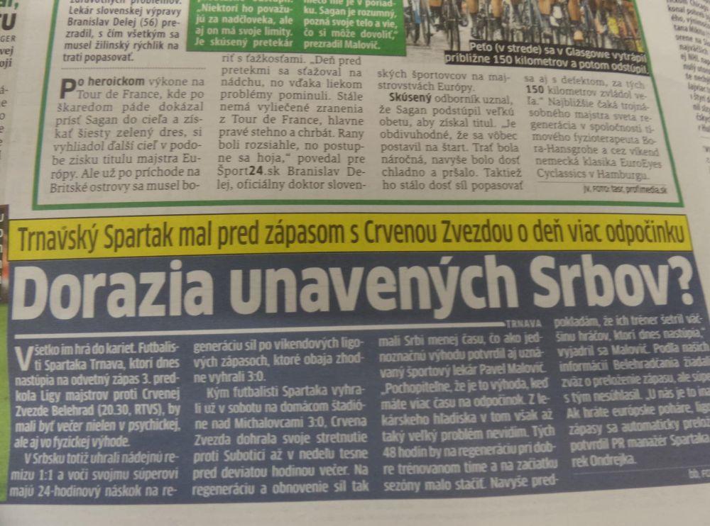 Najava meča između Spartaka iz Trnave i Crvene zvezde  