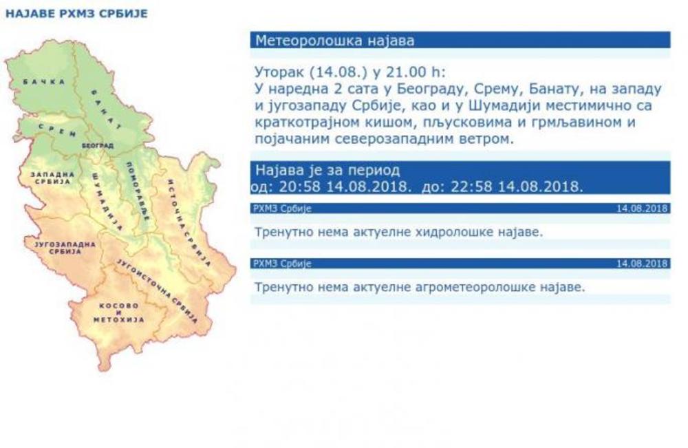 U naredna dva sata nevreme u Beogradu, Sremu i Banatu  