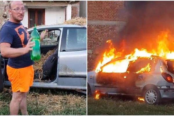 Napunio je auto SENOM, polio BENZINOM i GLEDAO: Mihajlo Stamenković zapalio je svog FIJATA jer nije prošao TEHNIČKI PREGLED! (VIDEO)