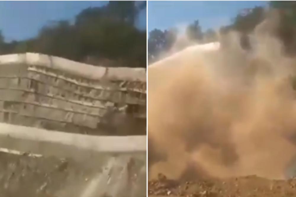 SRUŠIO SE KAO KULA OD KARATA, za pola minuta od potpornog zida JE OSTALA SAMO PRAŠINA! (VIDEO)