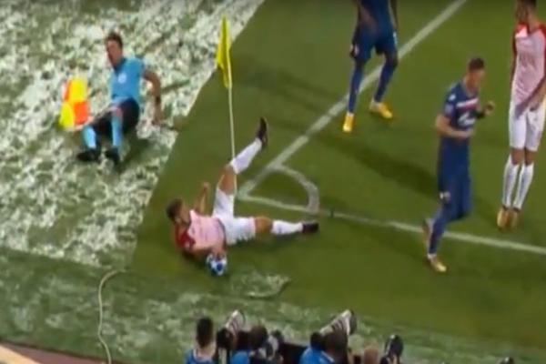 URNEBESAN POČETAK ZVEZDINOG MEČA: Pad linijskog sudije zbog kog se cela Srbija smeje! (VIDEO)