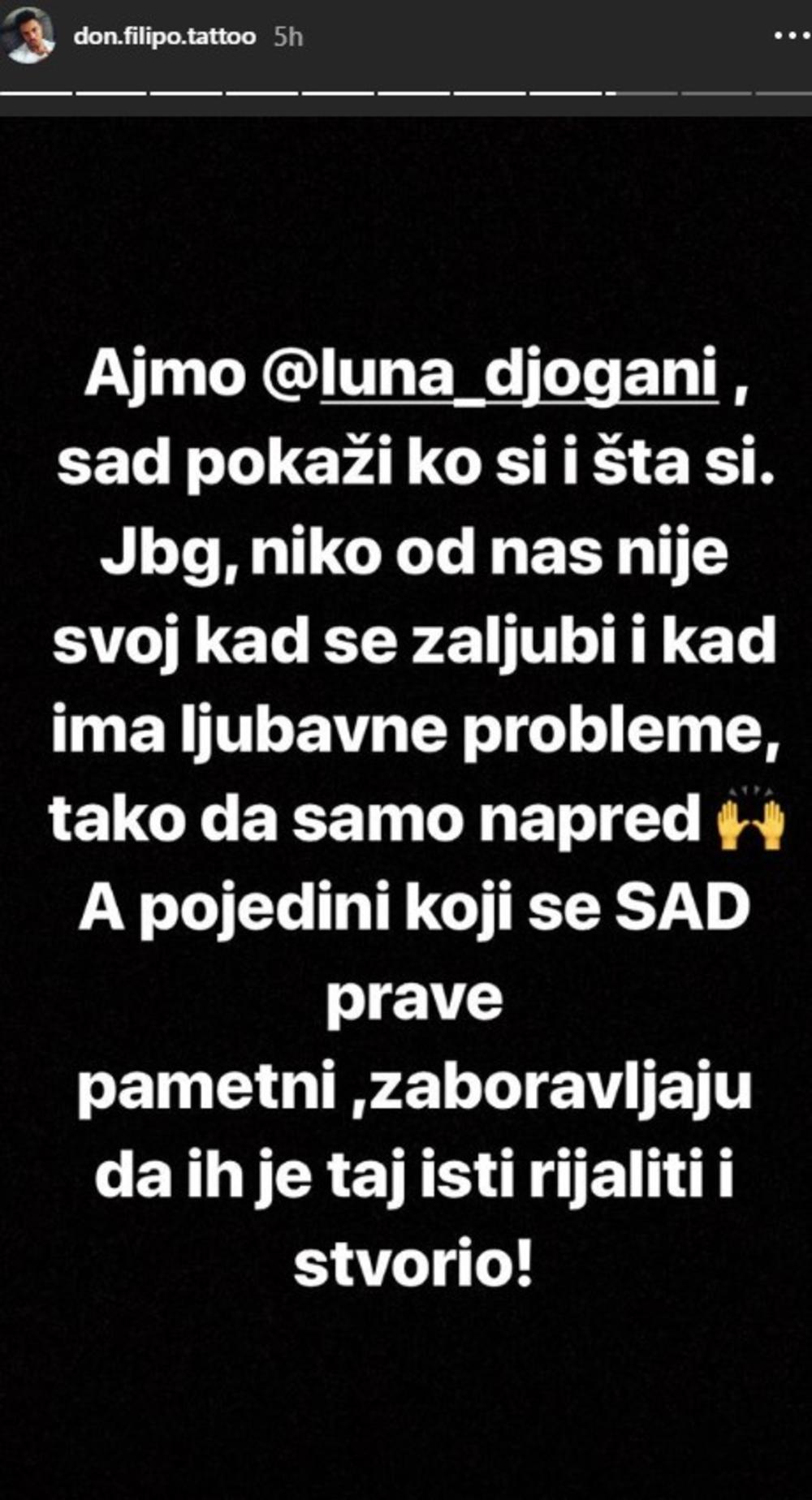 Filip Đukić je javno pružio Luni podršku  