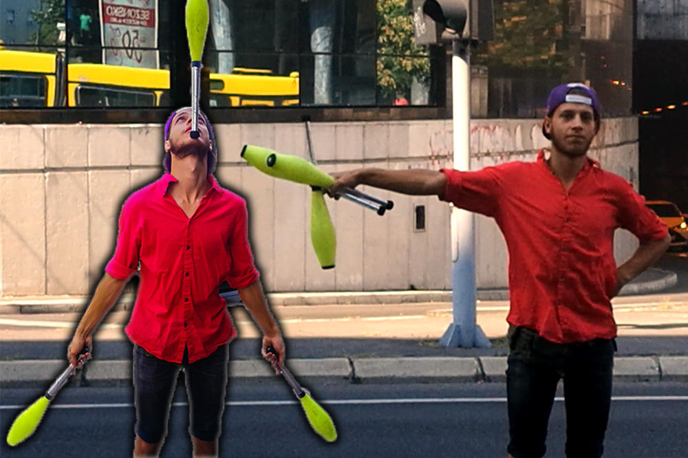 NA VRELOM BG ASFALTU OVAJ MLADIĆ ZABAVLJA NERVOZNE VOZAČE! Luka žonglira u srcu prestonice i IMA SAMO JEDAN SAN (FOTO)