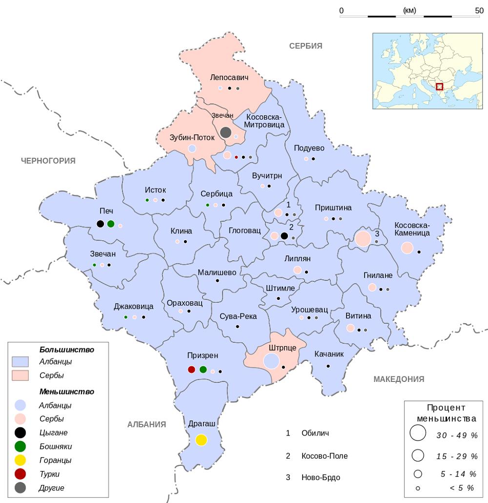 Mapa enklava Srba sa Kosova  