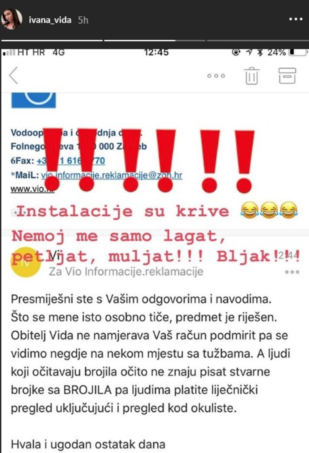 Objava Ivane Vide na Instagramu  