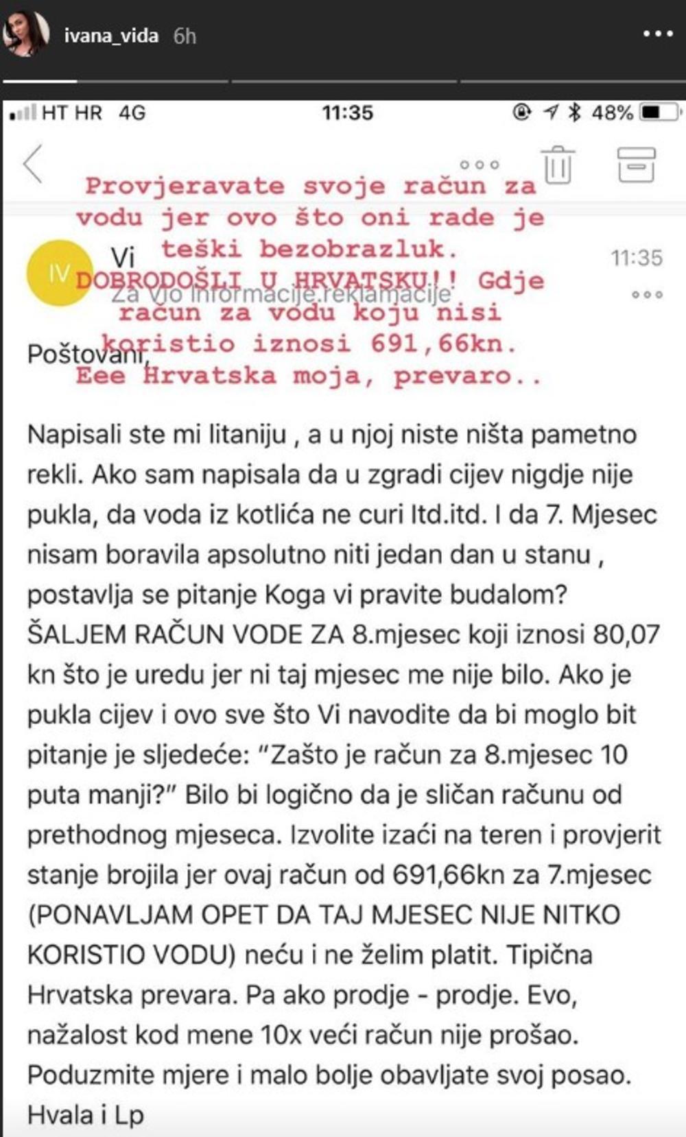 Objava Ivane Vide na Instagramu   