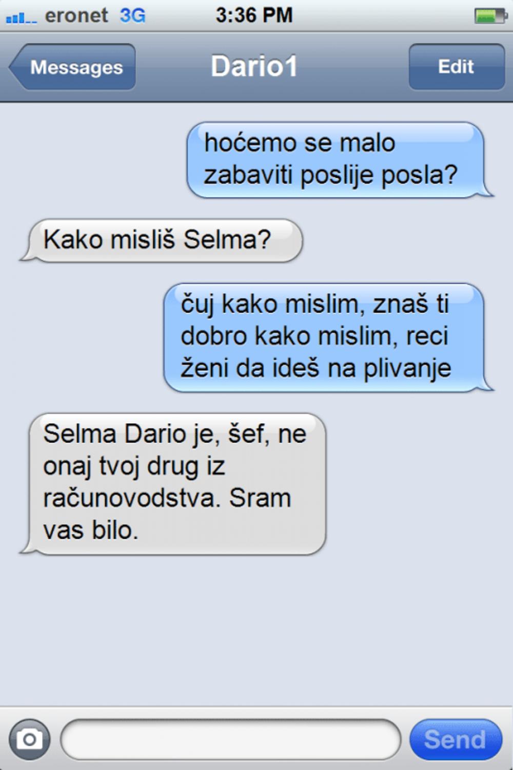 Selma je umesto ljubavniku (kolegi) poruku poslala šefu  