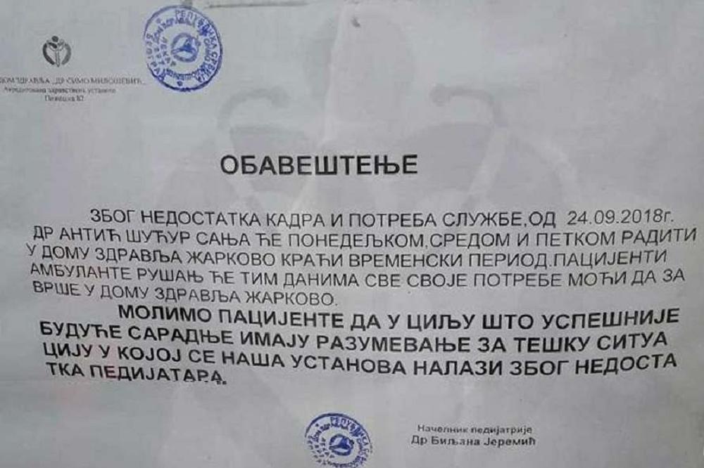 DECU NEMA KO DA VAM LEČI, MOLIMO VAS ZA RAZUMEVANJE! Jeziva objava na DOMU ZDRAVLJA u Srbiji sve je zabrinula