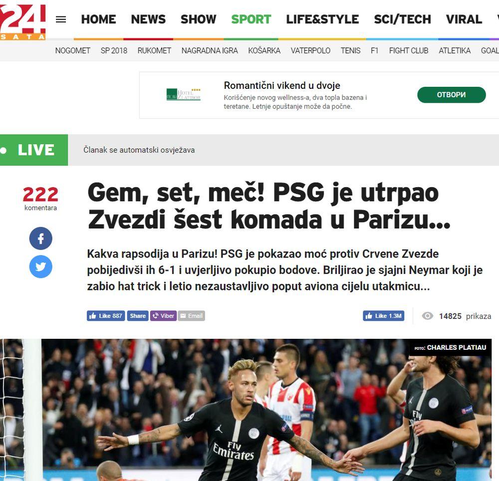Portal 24sata.hr o debaklu Zvezde u Parizu  
