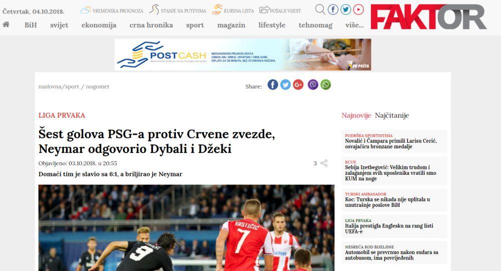 Faktor.ba o debaklu Zvezde u Parizu  