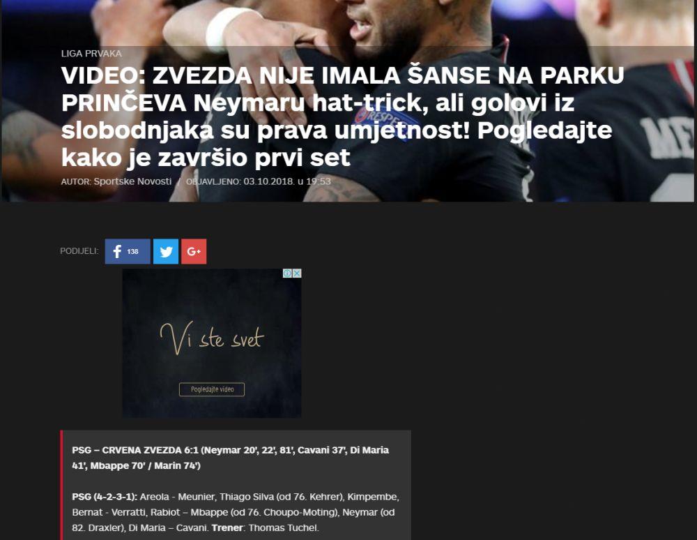 Jutarnji.hr o debaklu Zvezde u Parizu  