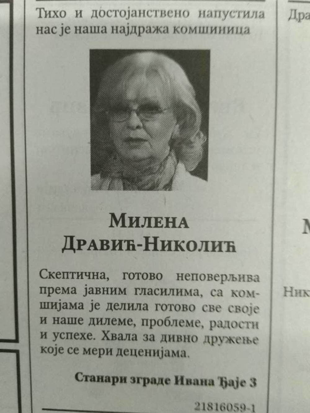 Oproštaj komšija od Milene Dravić  