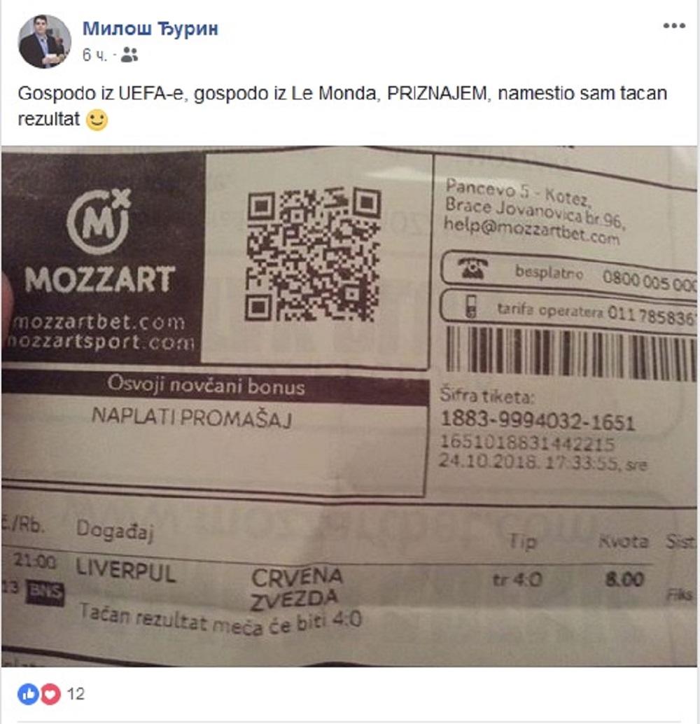 Dobitni tiket Miloša Đurina  