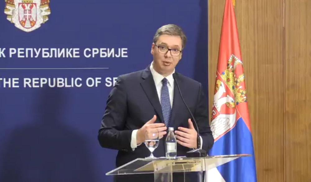 Aleksandar Vučić u obraćanju novinarima u Palati Srbije  