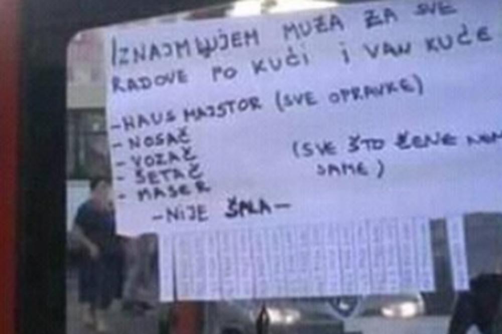 HIT OGLAS NOVOSAĐANKE POSTAO JE SLAVAN! Iznajmljuje muža za sve one radnje koje žene ne mogu same da obave! (FOTO)