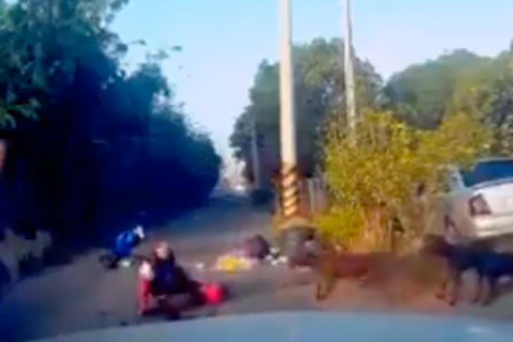 SMEŠNO I ŽALOSNO U ISTO VREME: Ženu napada čopor pasa, a reakcija dvojice muškaraca će vas zabezeknuti! (VIDEO)