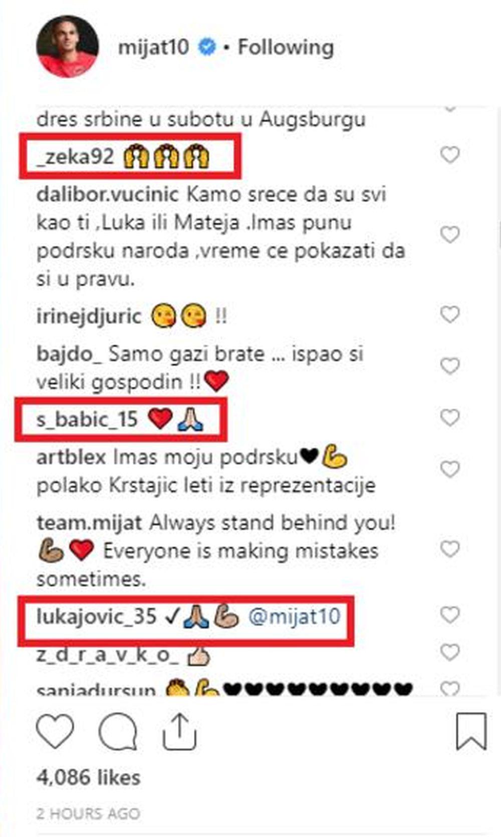 Podrška igrača reprezentacije za Mijata Gaćinovića  