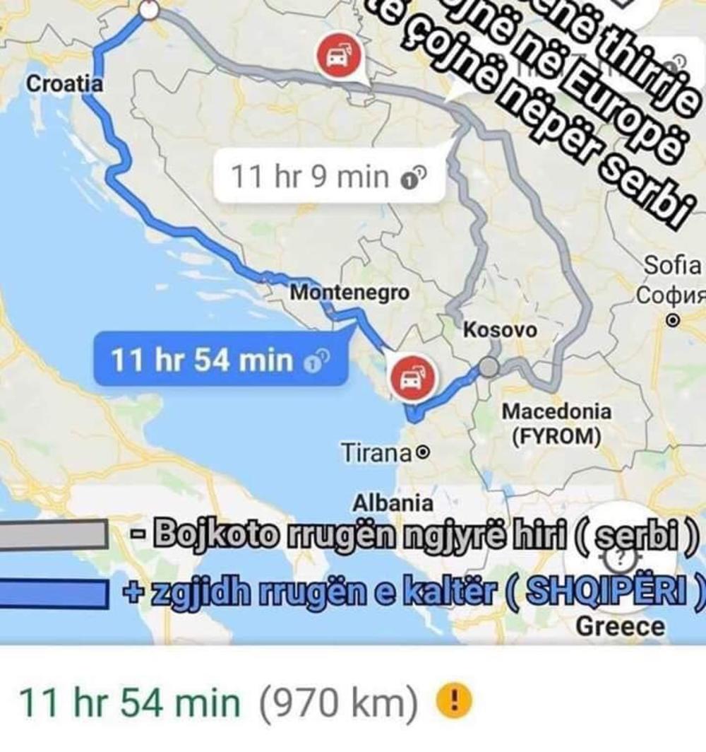 Mapa poziva na bojkot srpskih puteva