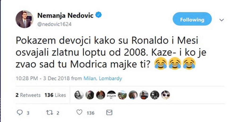 Tvit Nemanje Nedovića  