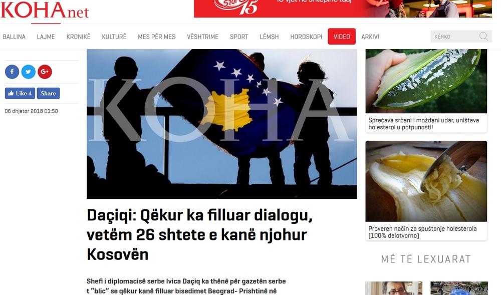 Albanski mediji preneli izjavu Dačića kao udarnu  