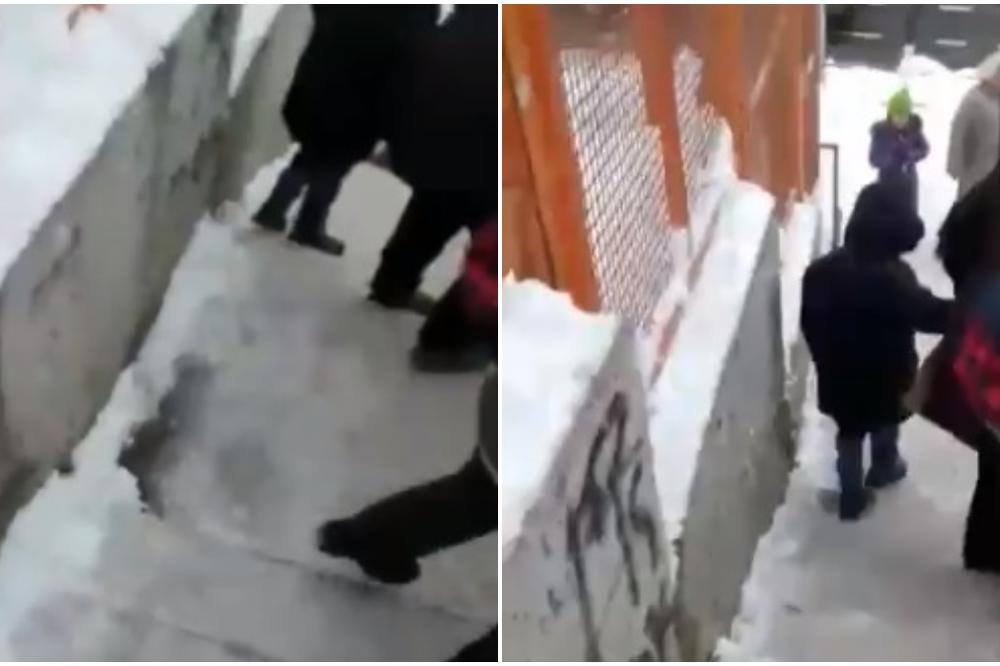 JEZIVO U KALUĐERICI: Prilazi ŠKOLI okovani LEDOM, MALI ĐACI PADAJU, RODITELJI ZABRINUTI! (VIDEO)