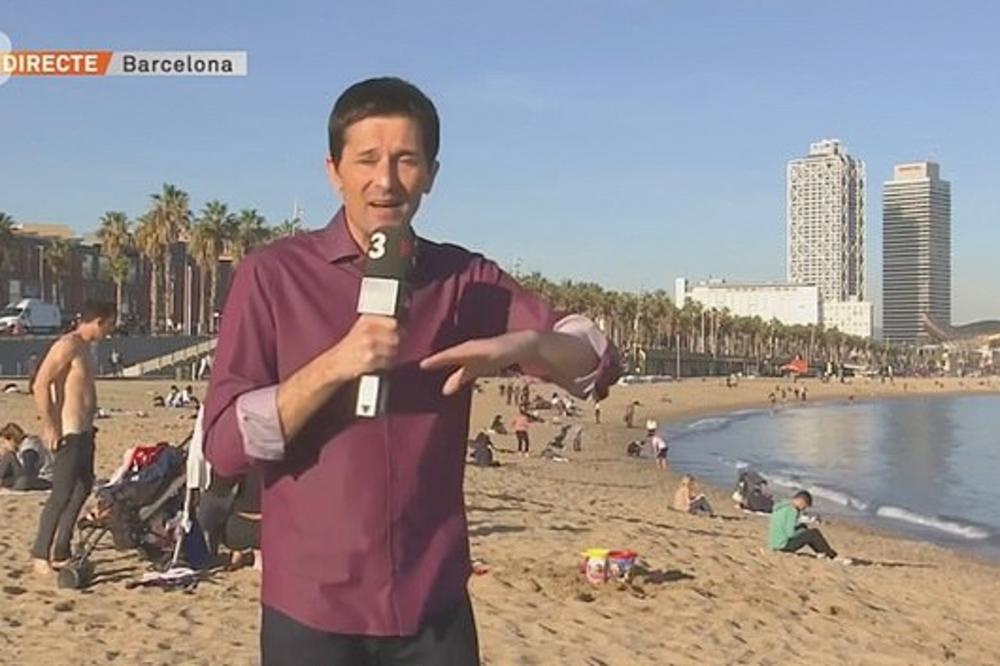 REPORTER JE IZVEŠTAVAO SA PLAŽE, ALI SU SVI GLEDALI IZA NJEGA: U pozadini se odigrala urnebesna scena! (VIDEO)