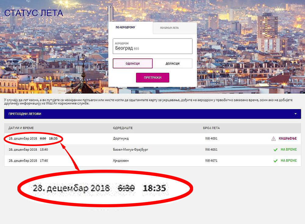 Informacije o kašnjenju leta  