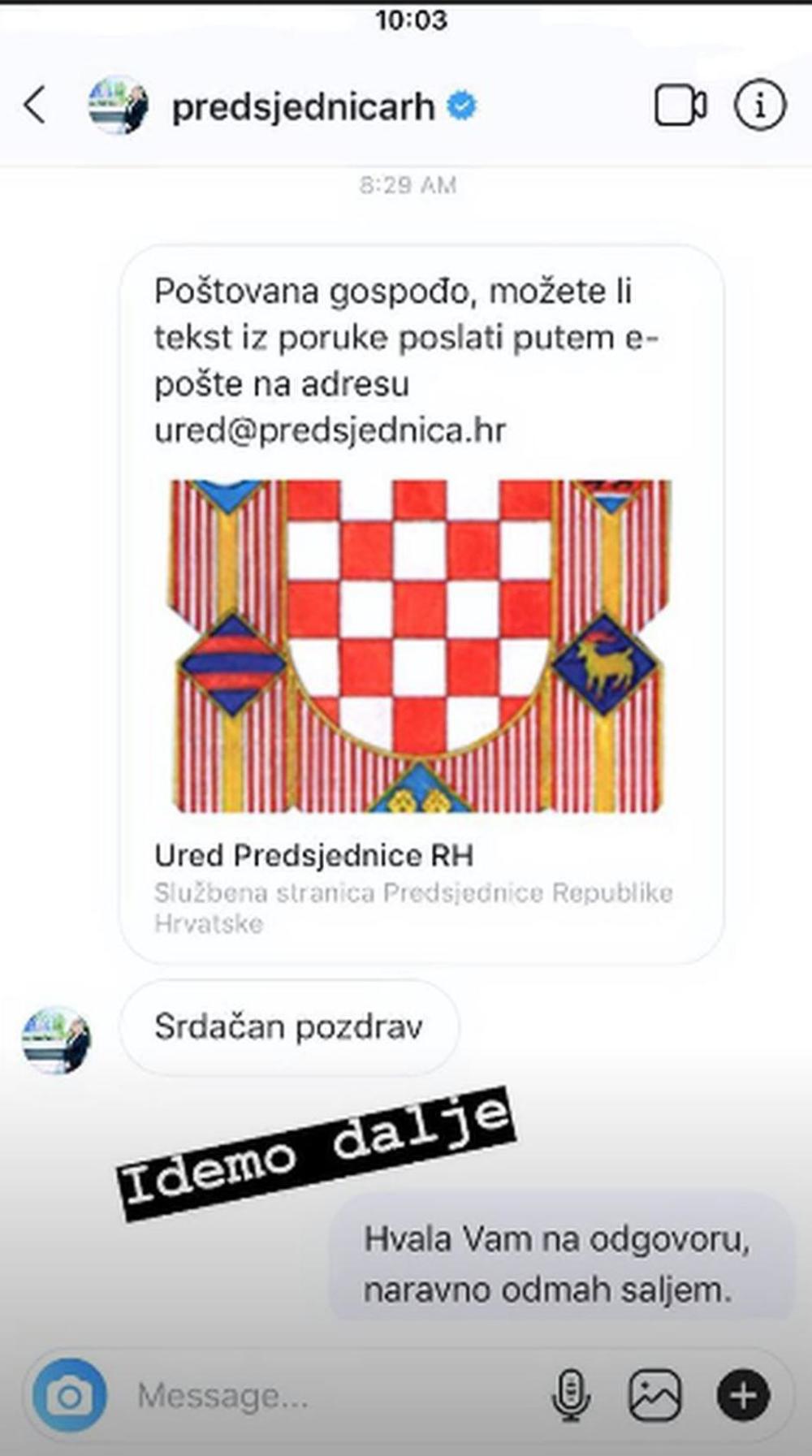 Iz kancelarije su joj odgovorili 