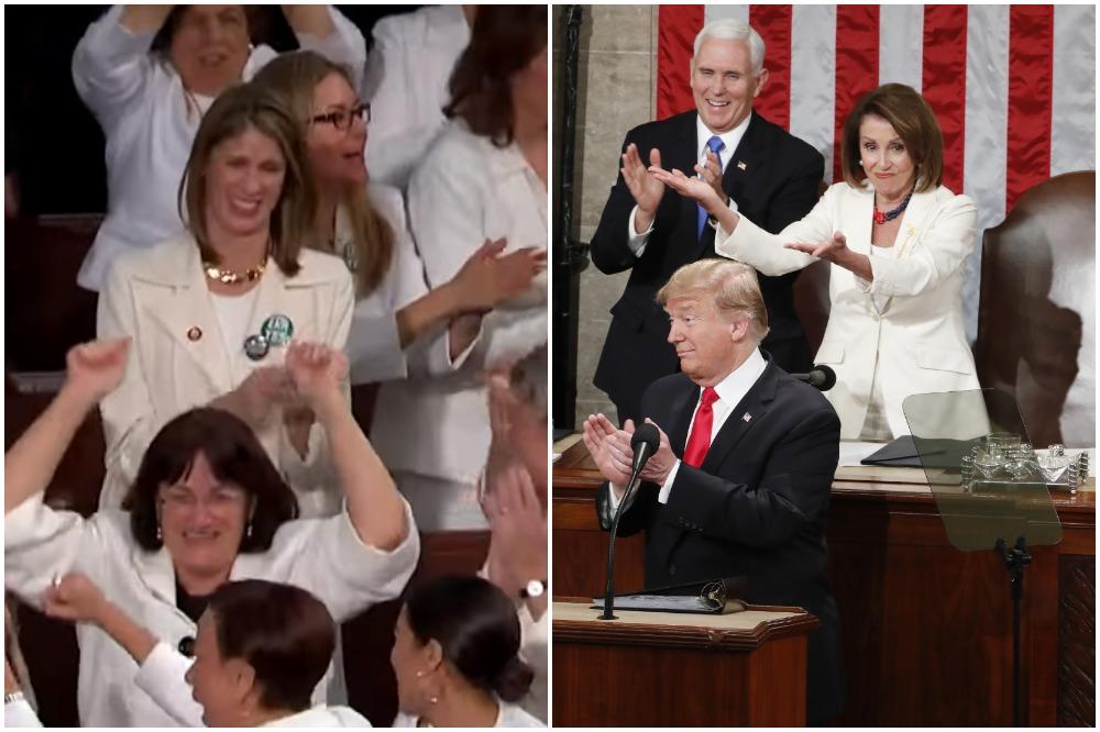 SVI SU GLEDALI IZA TRAMPA: Pelosi je zbog OVOGA smirivala demokrate, ali su žene u belom aplaudirale predsedniku!
