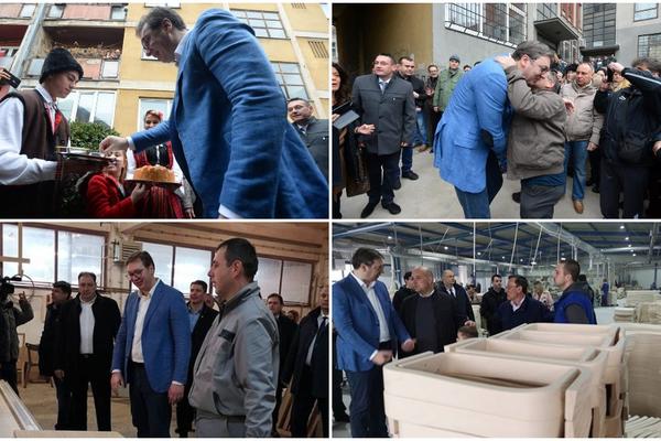 VUČIĆ U POSETI VLADIČINOM HANU: Od ranog jutra obišao VRTIĆ I FABRIKU, dočekan POGAČOM I SOLJU, poklonima i PESMOM