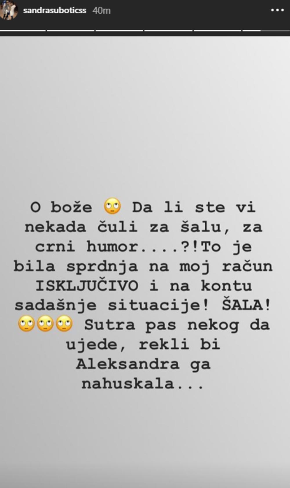 Aleksandra Subotić se pravda pratiocima