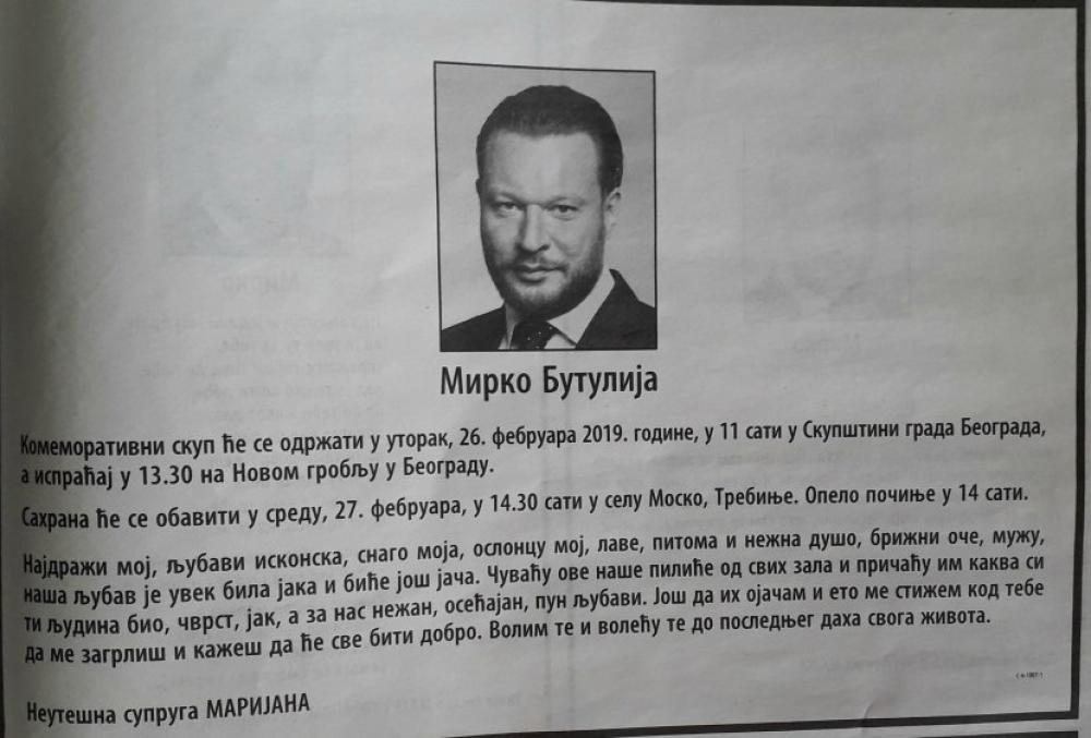 Čitulja neutešne supruge Marijane  