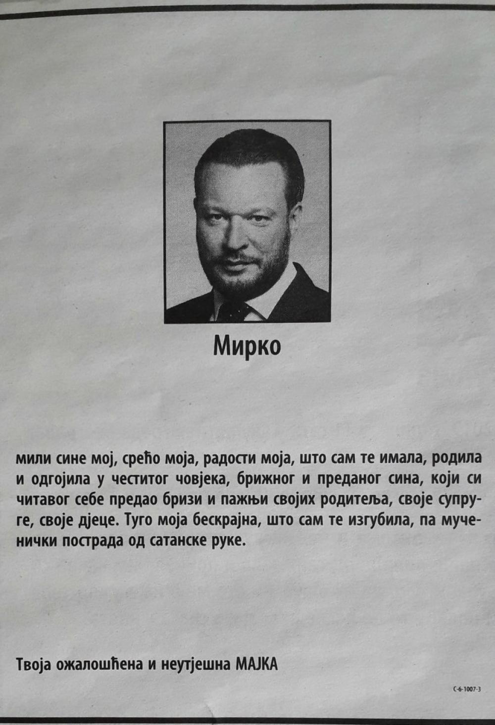 Čitulja za Mirka do neutešne majke  