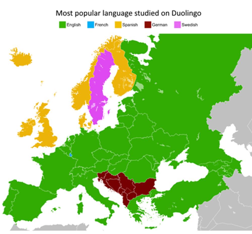 Mapa korišćenja aplikacije Duolingo 